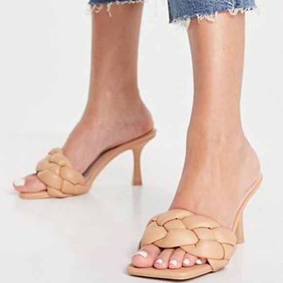 Women's Braided Heeled Sandals Square Open Toe - Picture 1 of 3